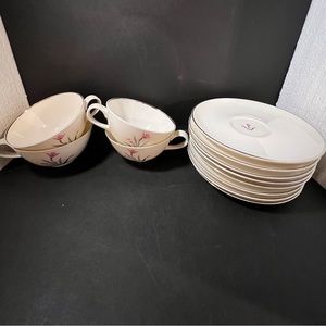 Syracuse China Alpine Pattern SEVEN Porcelain Saucers and FOUR Coffee/TeaCups